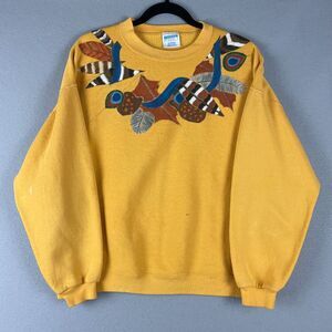 Vintage Navajo Tribal Sweatshirt Women Large Yellow Graphic Retro USA Made Artsy